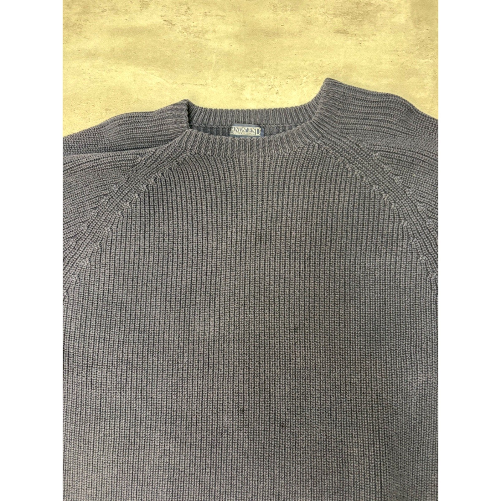Vintage Lands End Solid Print Ribbed Pullover Knit Sweater Size Large