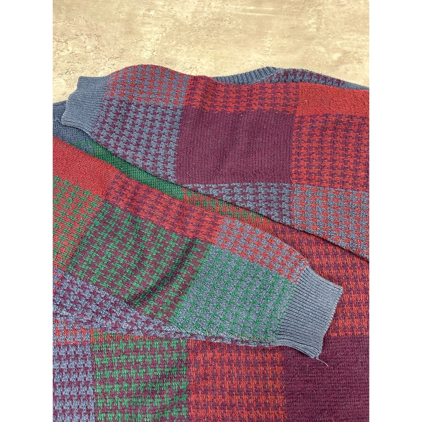 Vintage Enro Plaid Pattern Multicolour Knit Sweater Size LT