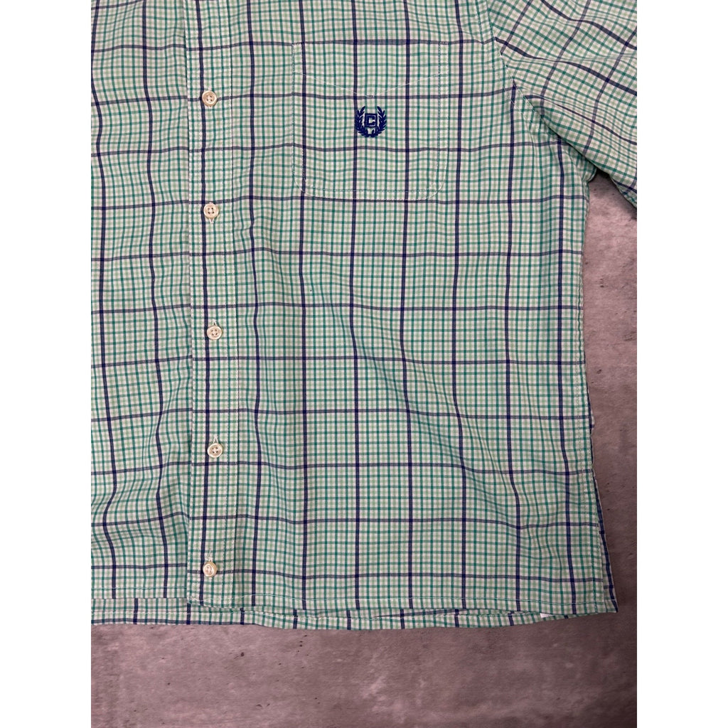 Vintage Chaps Plaid Print Reworked Cropped Long Sleeve Button Up Shirt Sz Large
