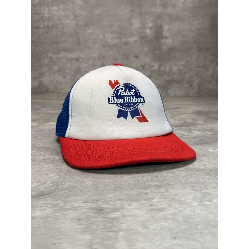 Vintage 90s Pabst Blue Ribbon Beer Promo Graphic Trucker Snapback Hat OSFA
