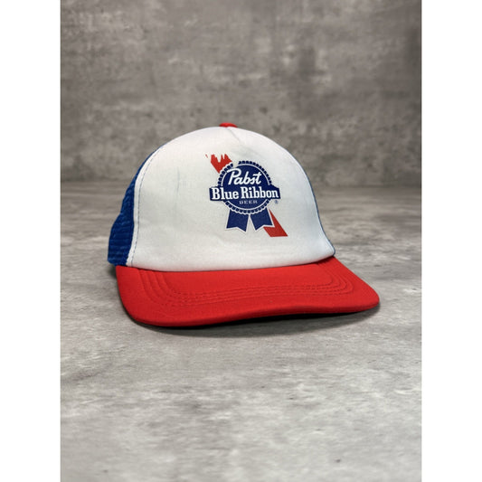 Vintage 90s Pabst Blue Ribbon Beer Promo Graphic Trucker Snapback Hat OSFA