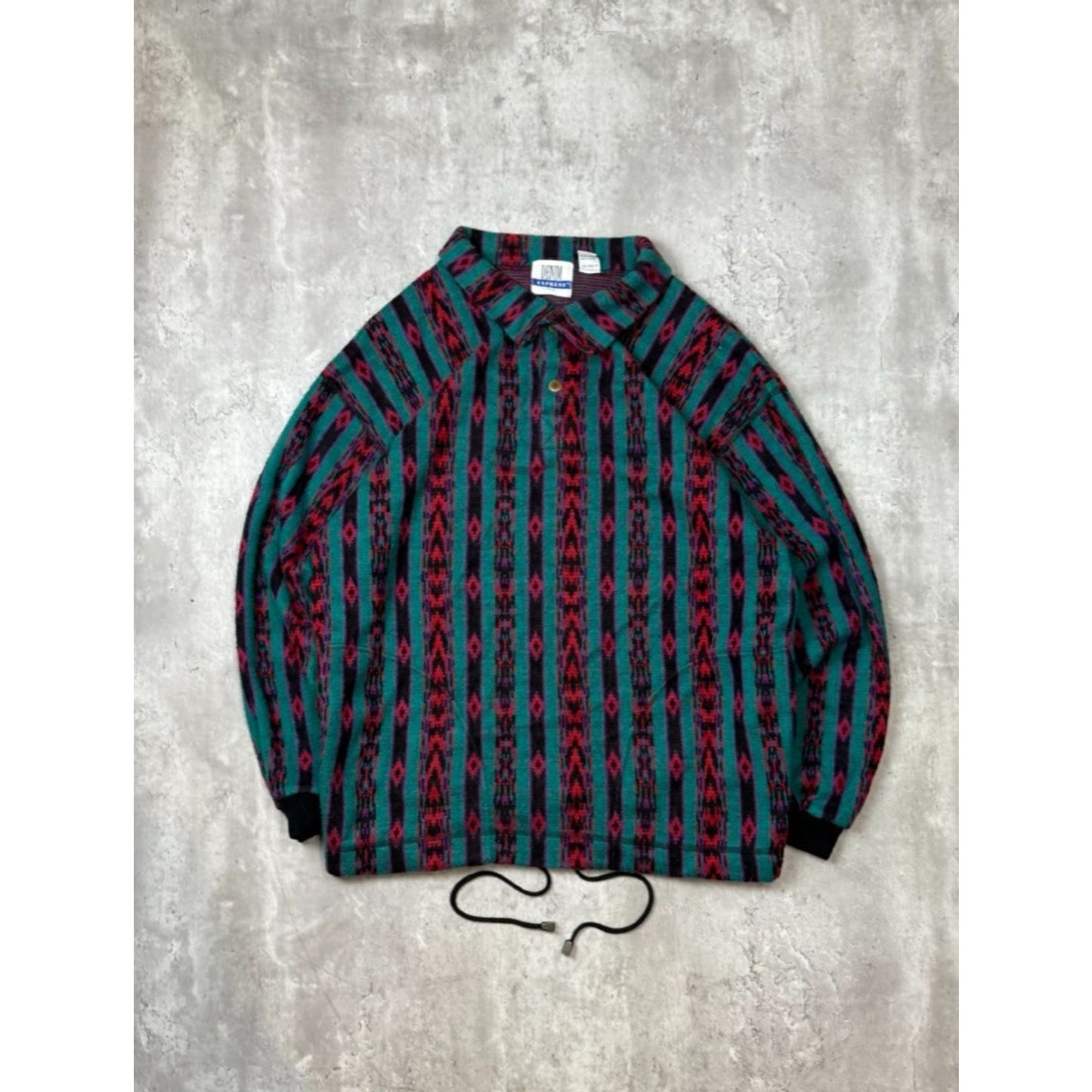 Vintage 90s Denim Express Aztec Striped Print 3/4 Button Sweatshirt Size Large