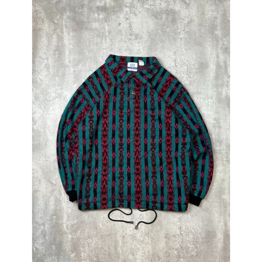 Vintage 90s Denim Express Aztec Striped Print 3/4 Button Sweatshirt Size Large