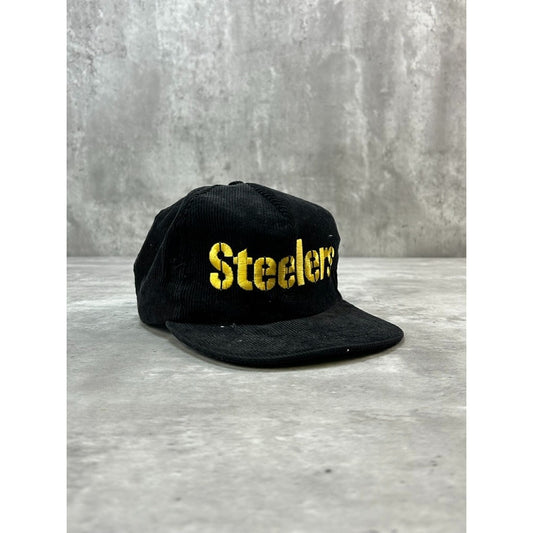 Vintage 90s Pittsburgh Steelers NFL Embroidered Corduroy Snapback Hat OSFA