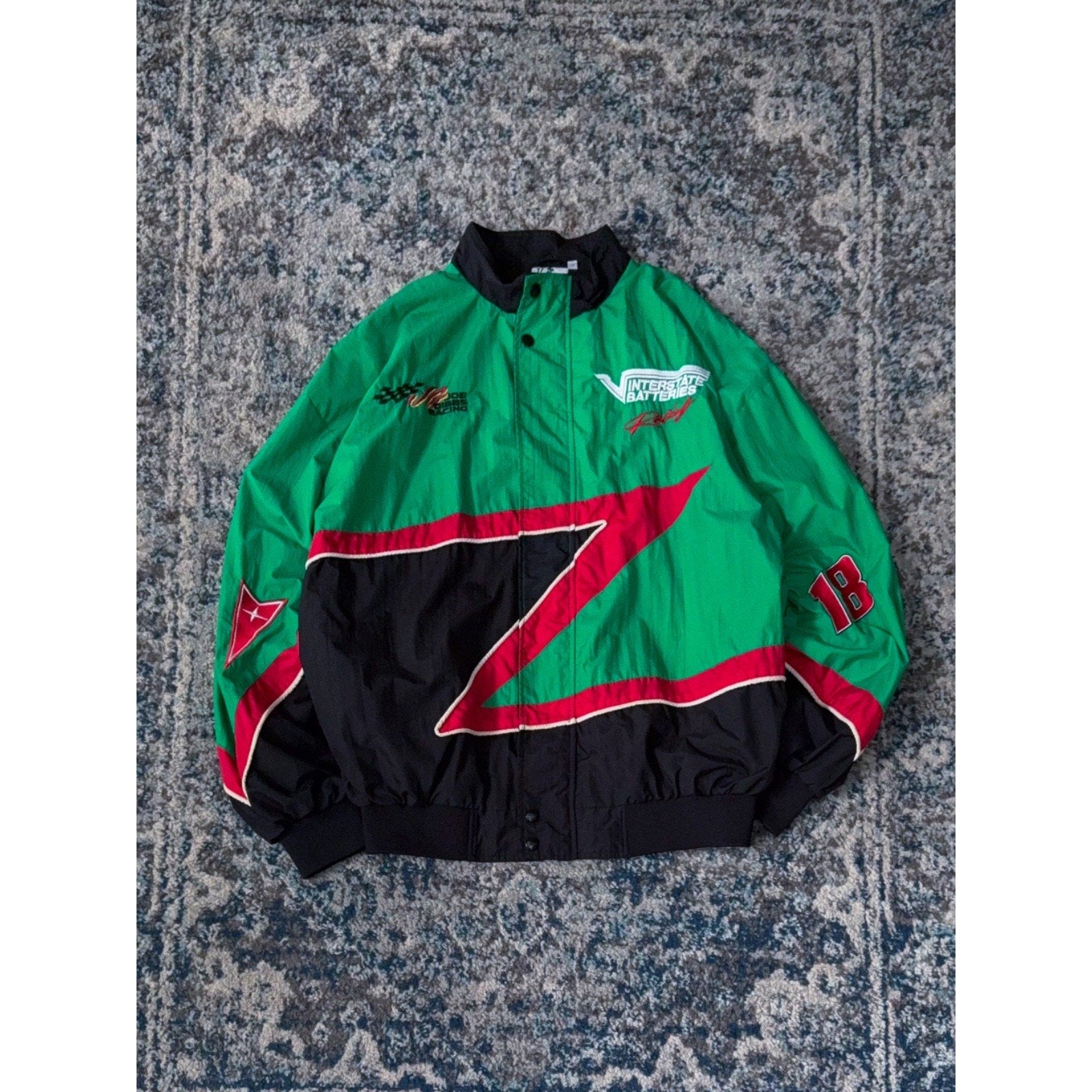 Vintage Bobby Labonte #18 Nascar Interstate Batteries Windbreaker Jacket Size XL