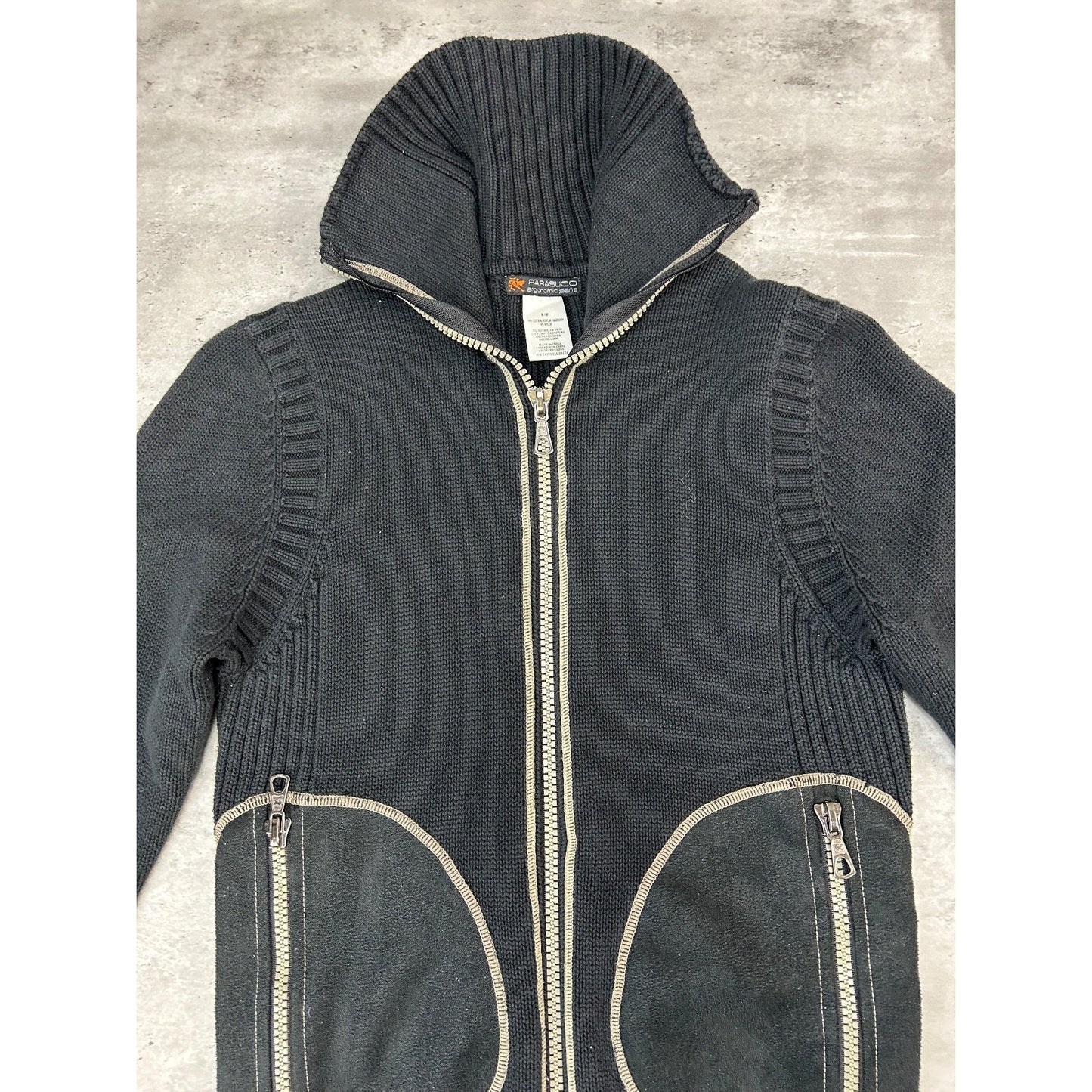 Vintage Parasuco Contrast Stitch Full Zip Collared Knit Sweater Size Small