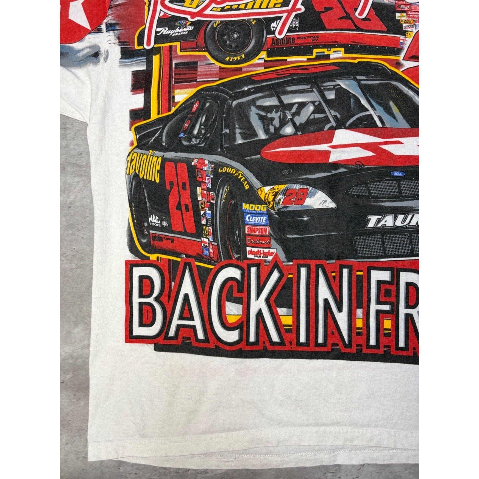 Vintage 90s Ernie Irvan #28 Back In Front All Over Print Nascar T-Shirt Sz Large