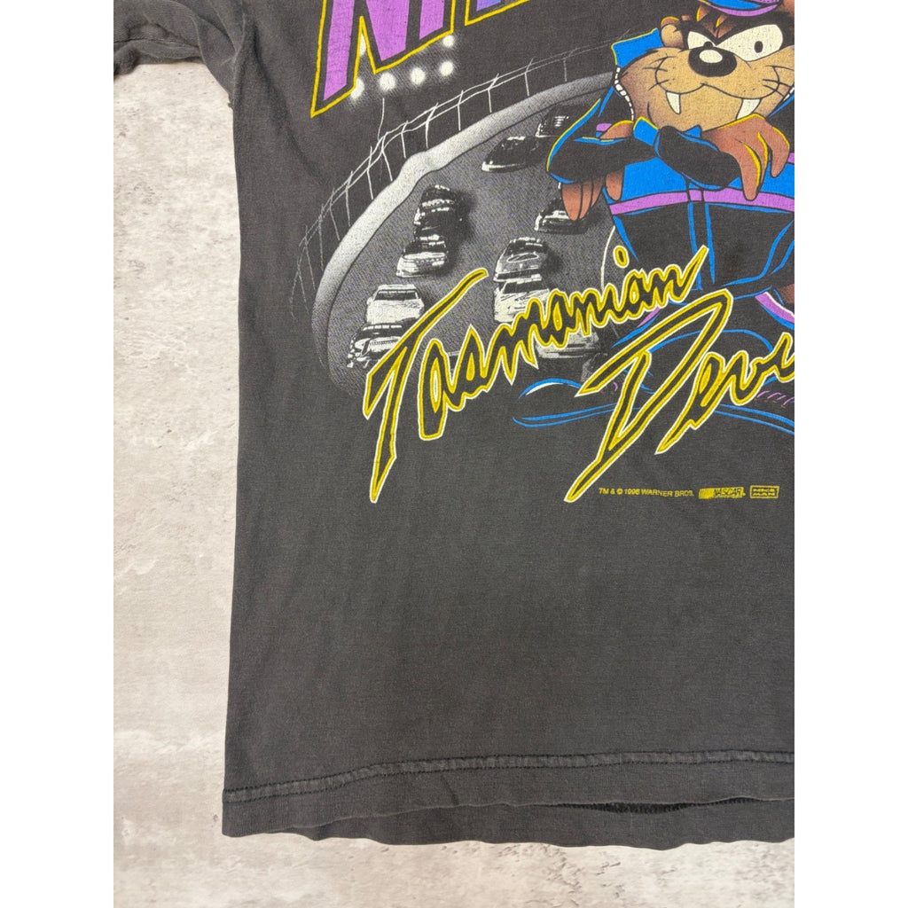 Vintage 1996 Nascar Looney Tunes Taz Cartoon Graphic Black T-Shirt Size Large