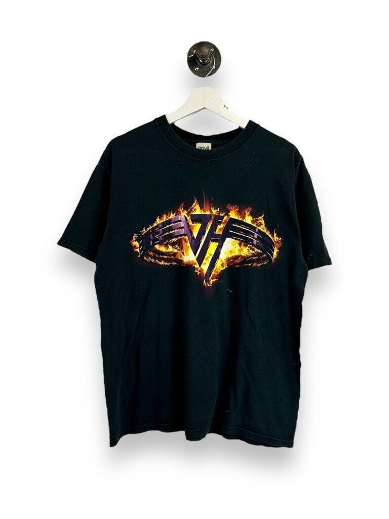 Vintage Y2K Van Halen Flaming Logo Metal Music Band T-Shirt Size Large Black