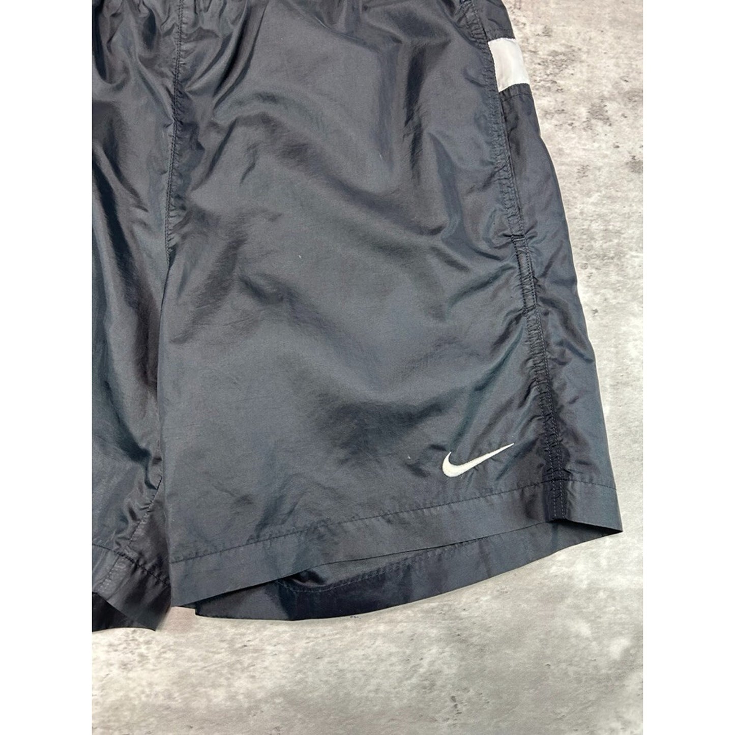 Vintage Nike Embroidered Swoosh Spellout Nylon Shorts Size Small Black