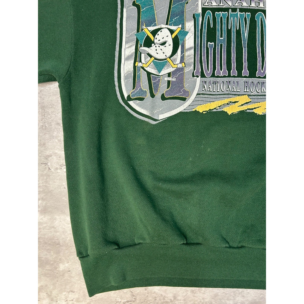 Vintage 1993 Anaheim Mighty Ducks NHL Graphic Spellout Sweatshirt Size Medium