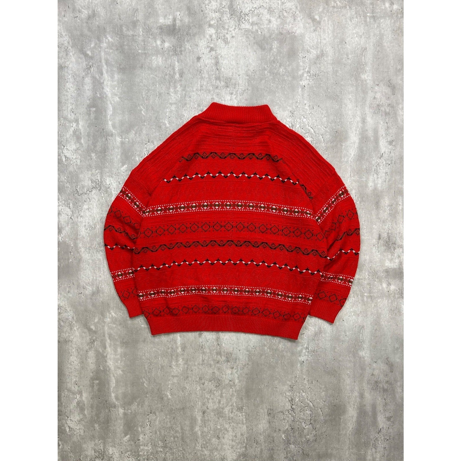 Vintage 90s Abstract Striped Print Pullover Mock Neck Knit Sweater Size XL