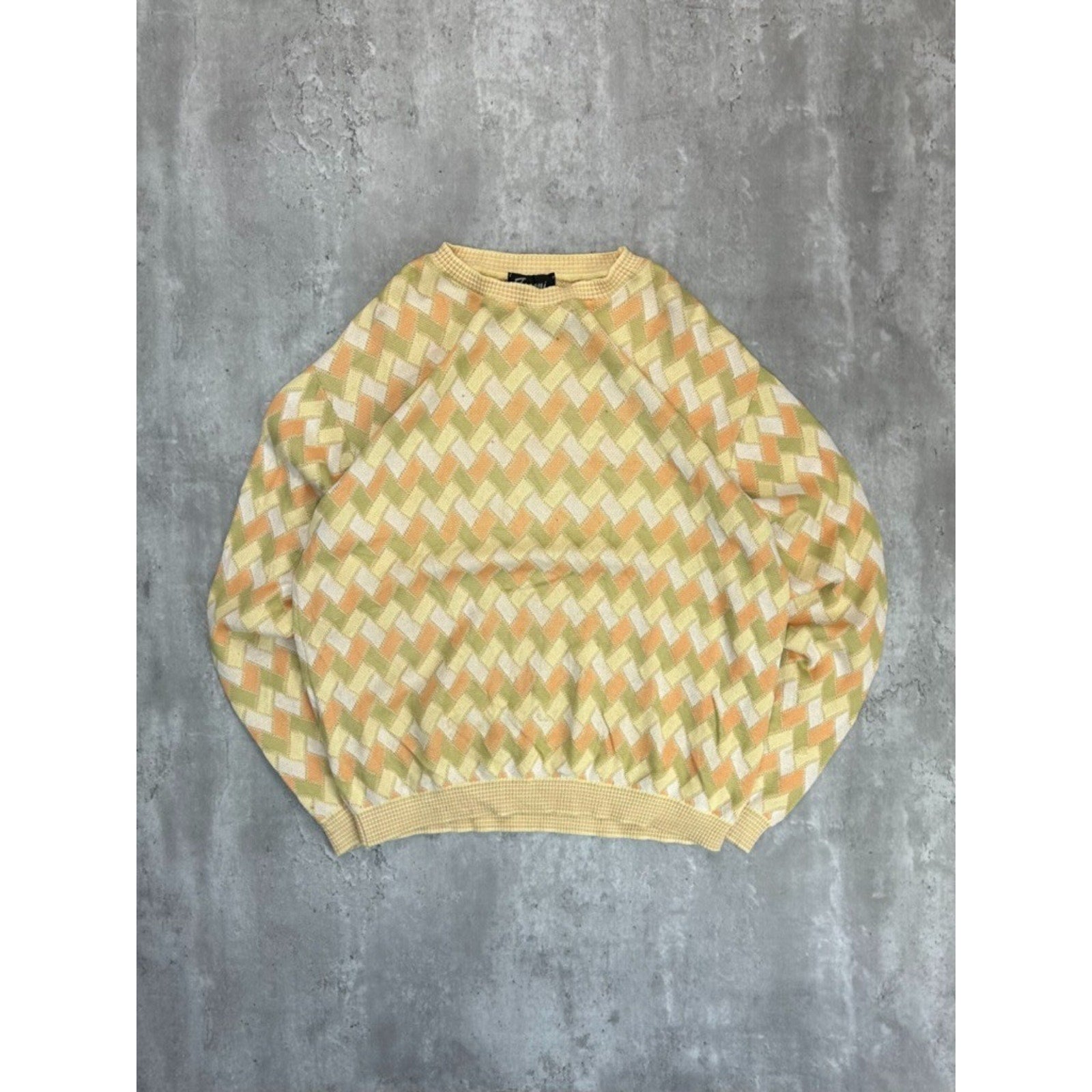 Vintage 90s Tosani Lightweight Zig Zag Print Pullover Knit Sweater Size XL