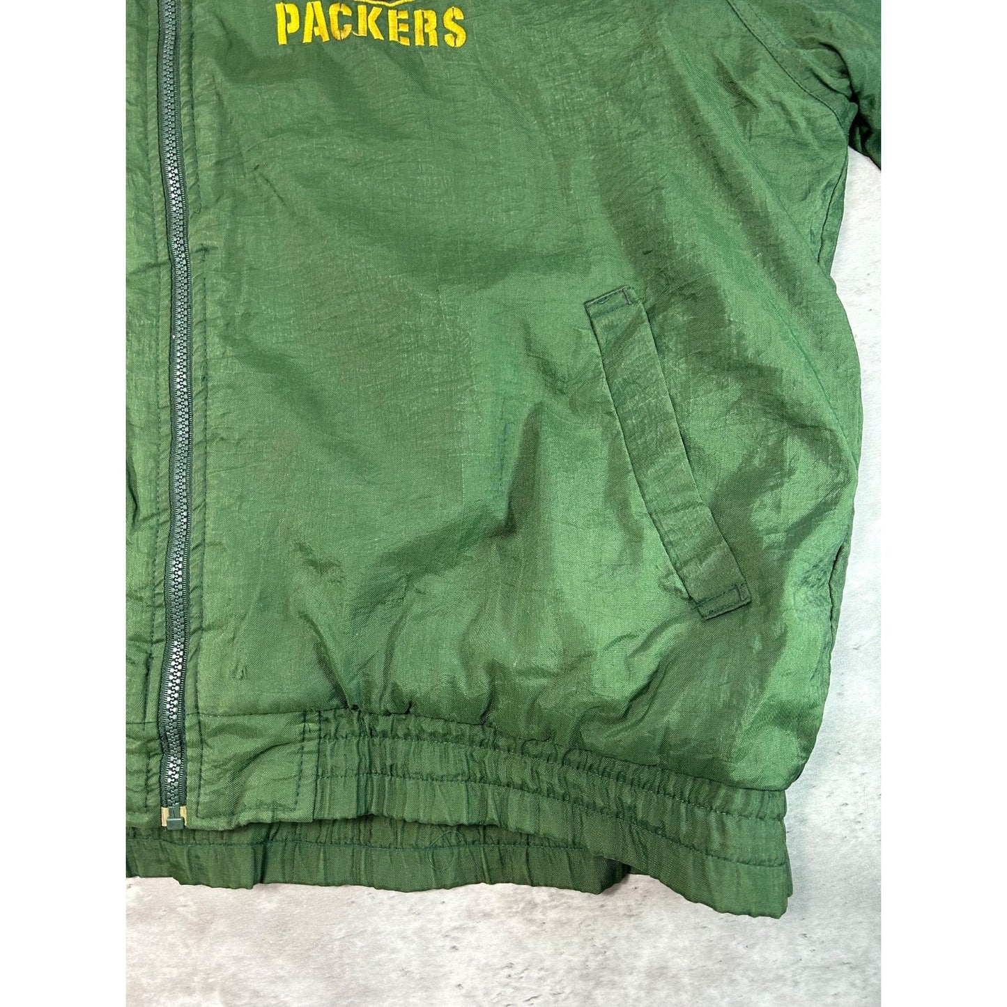 Vintage 90s Green Bay Packers NFL Full Zip Insulated Hooded Jacket Size Large