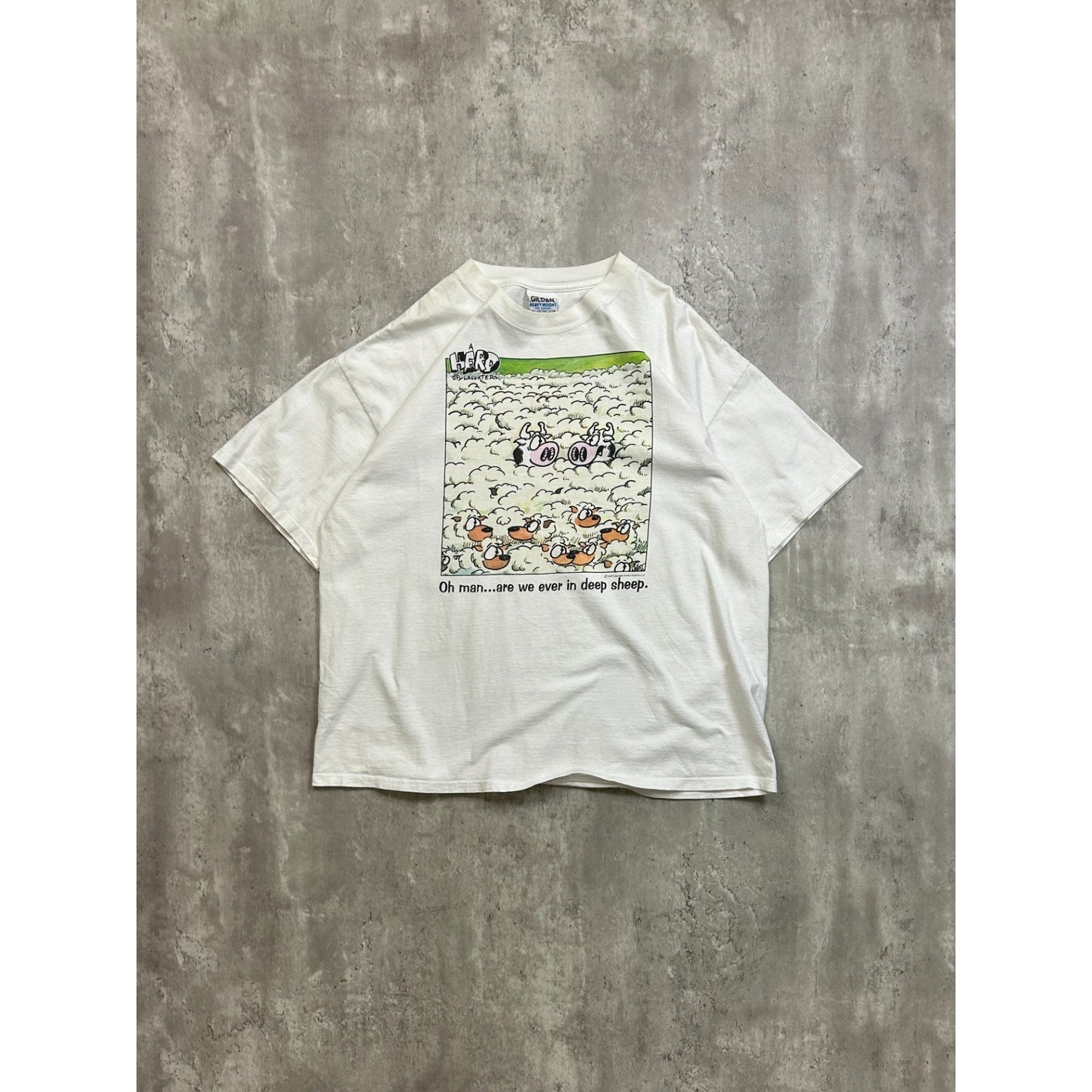 Vintage 1997 Cartoon Cow We Are In Deep Sheep Comedy T-Shirt Size XL