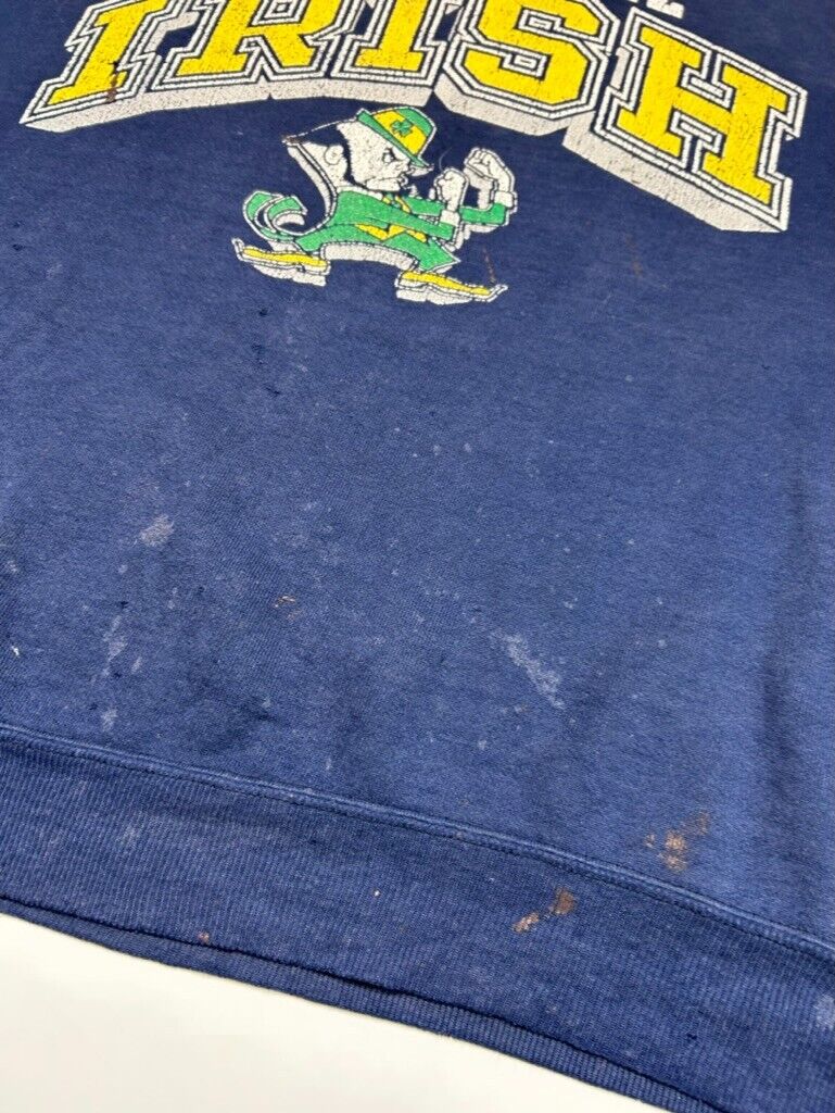 Vintage 90s Notre Dame Fighting Irish NCAA Distressed Graphic Sweatshirt Size XL