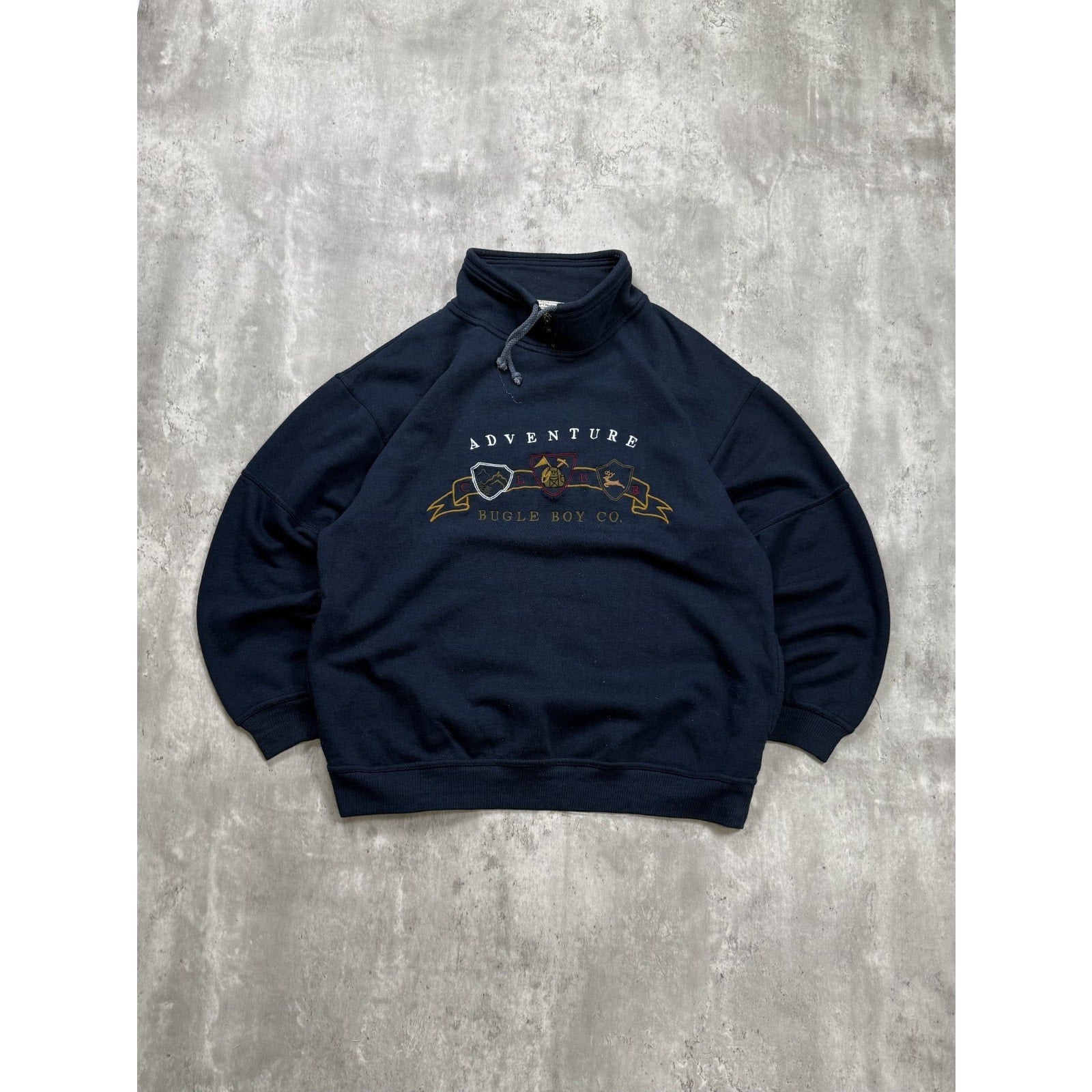 Vintage 90s Bugle Boys Adventure Embroidered Collared Sweatshirt Size XL