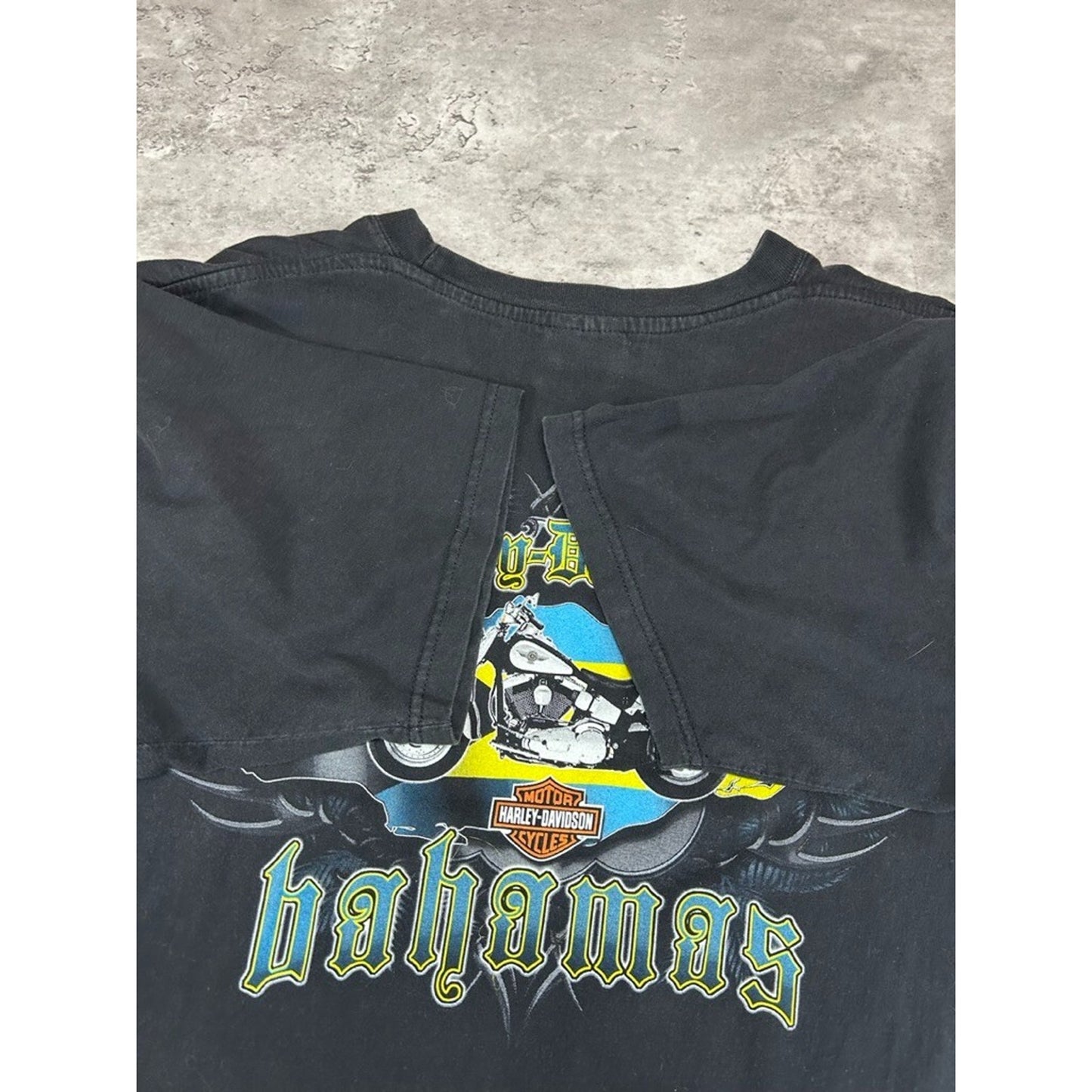 Vintage Harley Davidson Bahamas Spellout Logo Graphic T-shirt Size XL Black