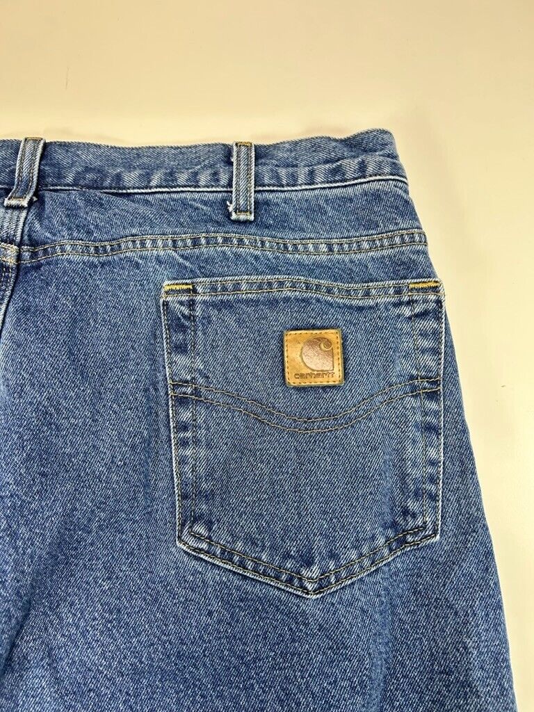 VTG Carhartt Plaid Lined Relaxed Fit Medium Wash Denim Work Wear Pants Size 37W