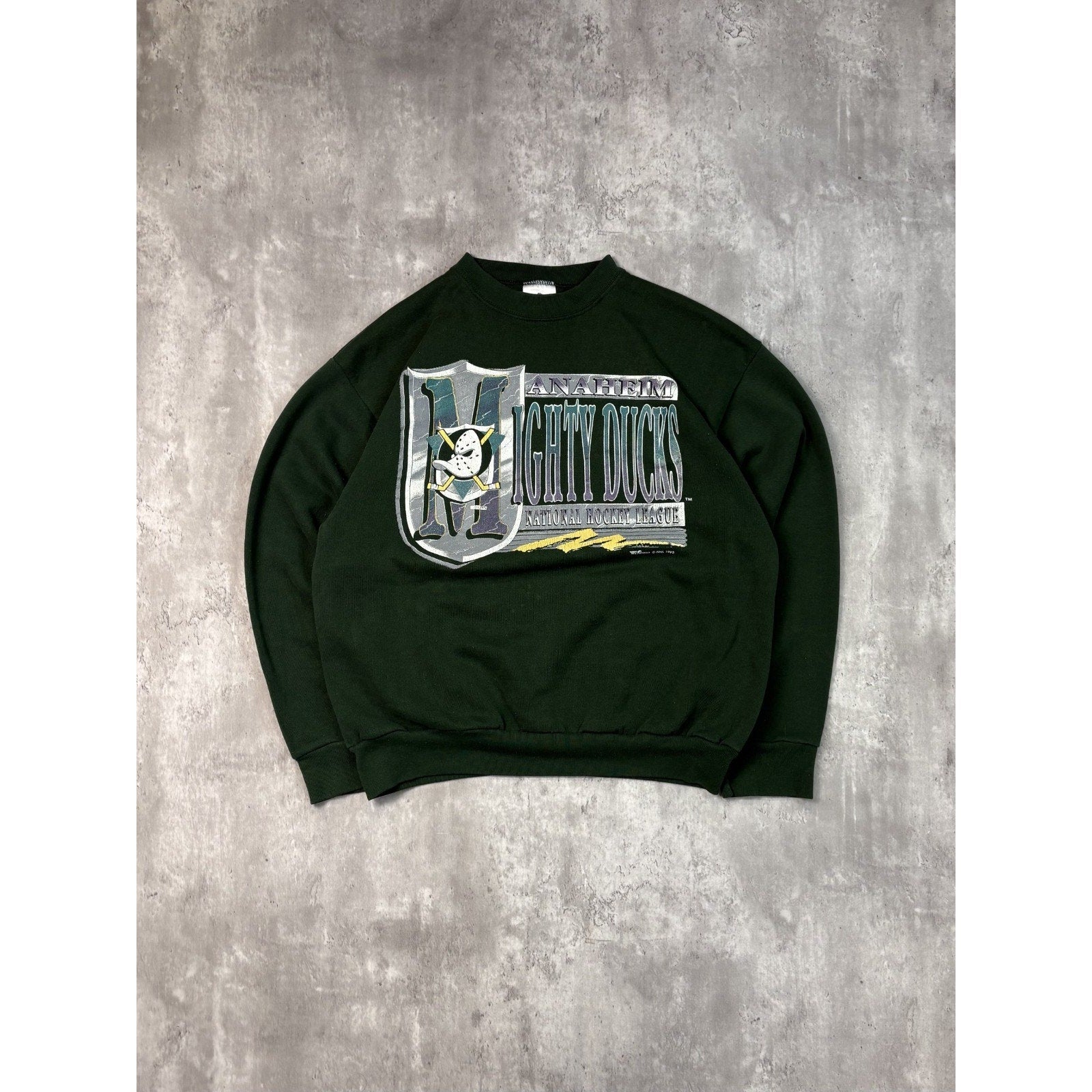 Vintage 1993 Anaheim Mighty Ducks NHL Graphic Spellout Sweatshirt Size Medium