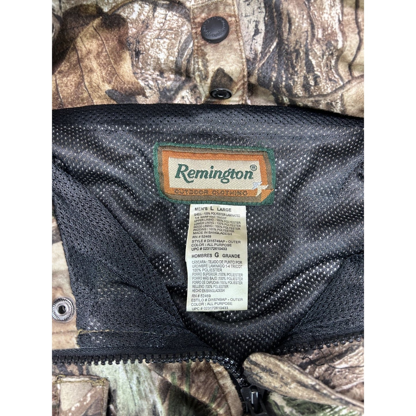 Vintage Remington Tree Camo Full Zip Hooded Hunting Jacket Size Large