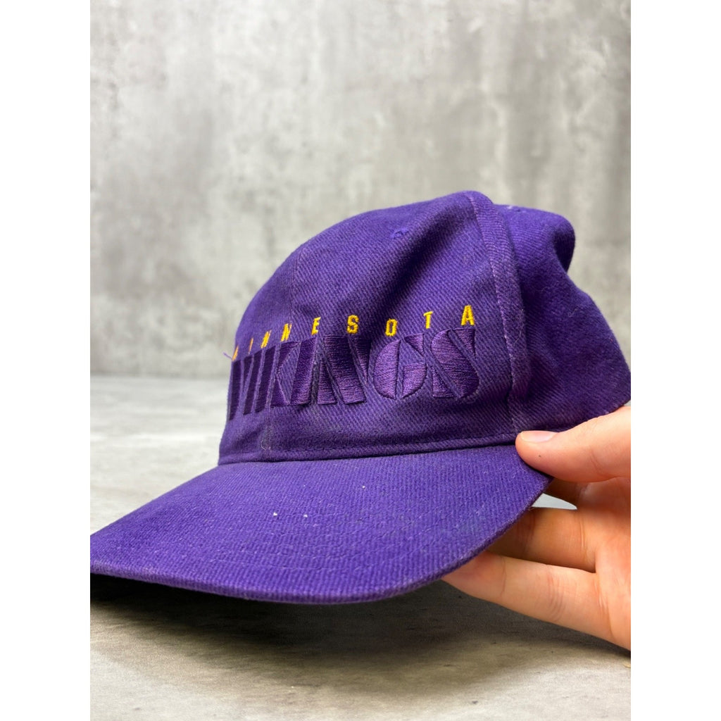 Vintage 90s Minnesota Vikings NFL Embroidered Spellout Strapback Hat OSFA