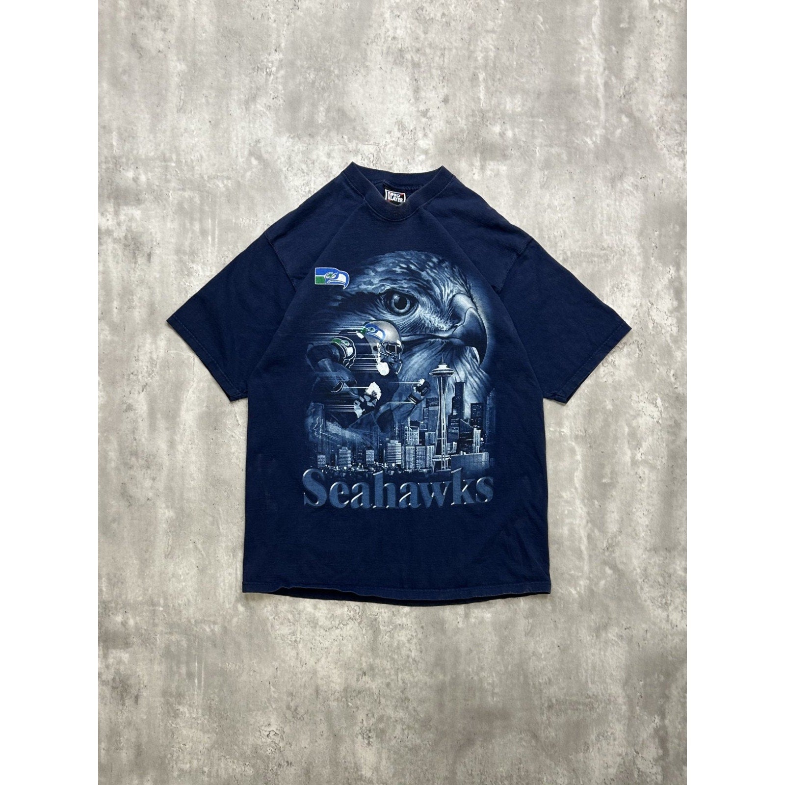 Vintage 90s Seattle Seahawks NFL Realistic Skyline Graphic T-Shirt Size XL