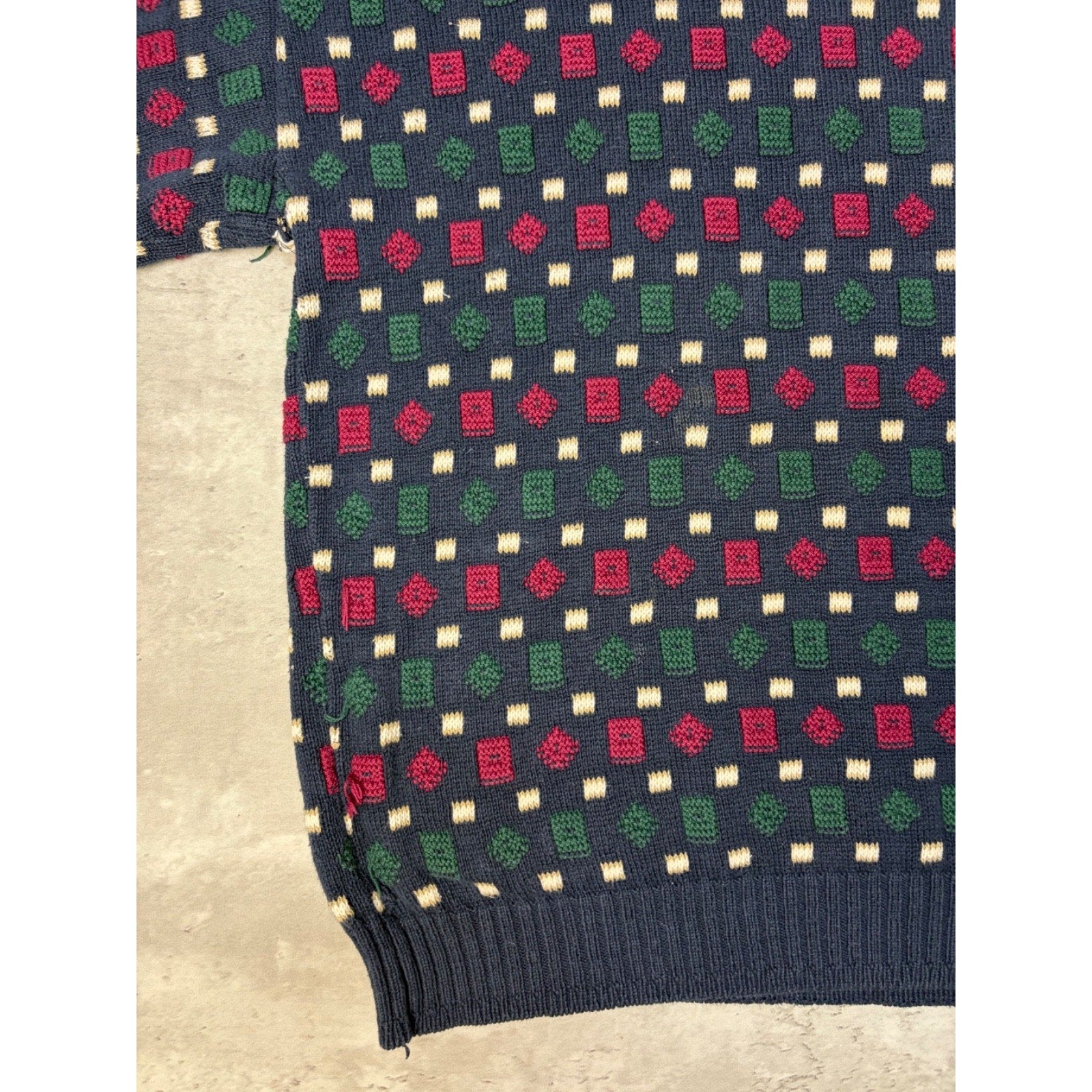Vintage 90s Geometric Pattern Print Pullover Ribbed Knit Sweater Size Large