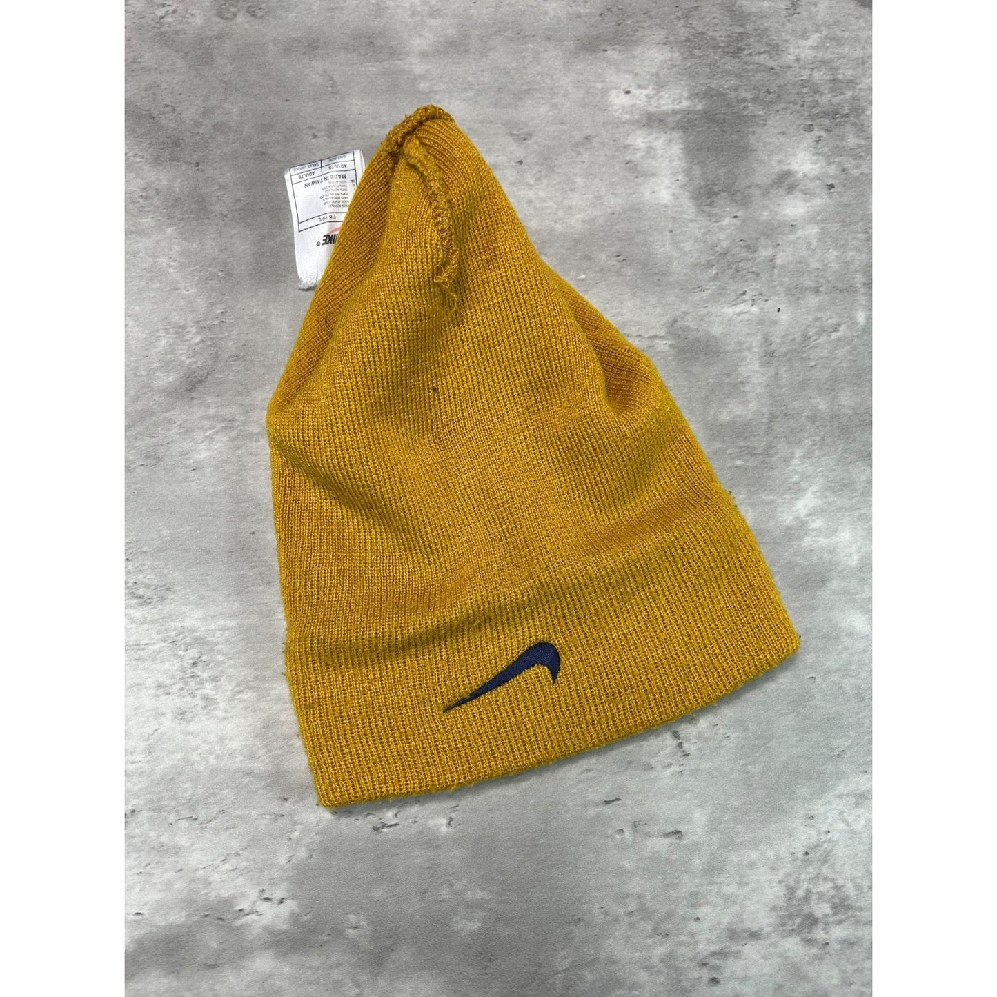Vintage 90s Nike Embroidered Swoosh Two Tone Beanie Hat Yellow