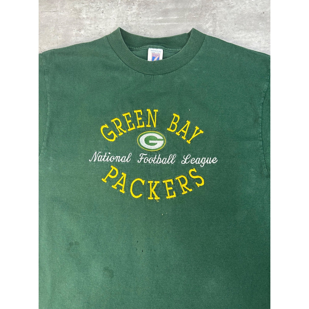 Vintage 90s Green Bay Packers NFL Embroidered Spellout Football T-Shirt Sz Large