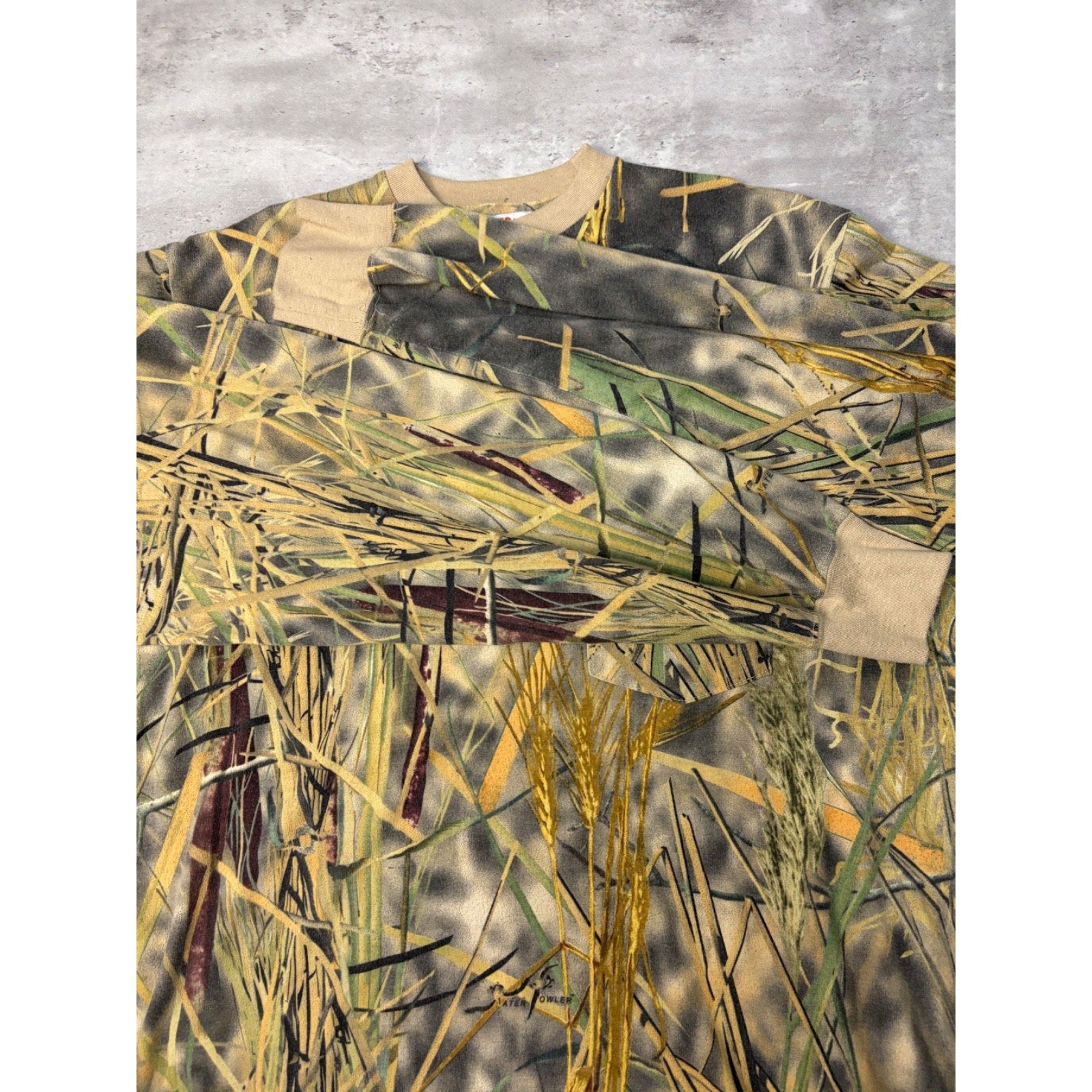 Vintage 90s Water Fowler Marsh Camo Hunting Long Sleeve T-Shirt Size XL