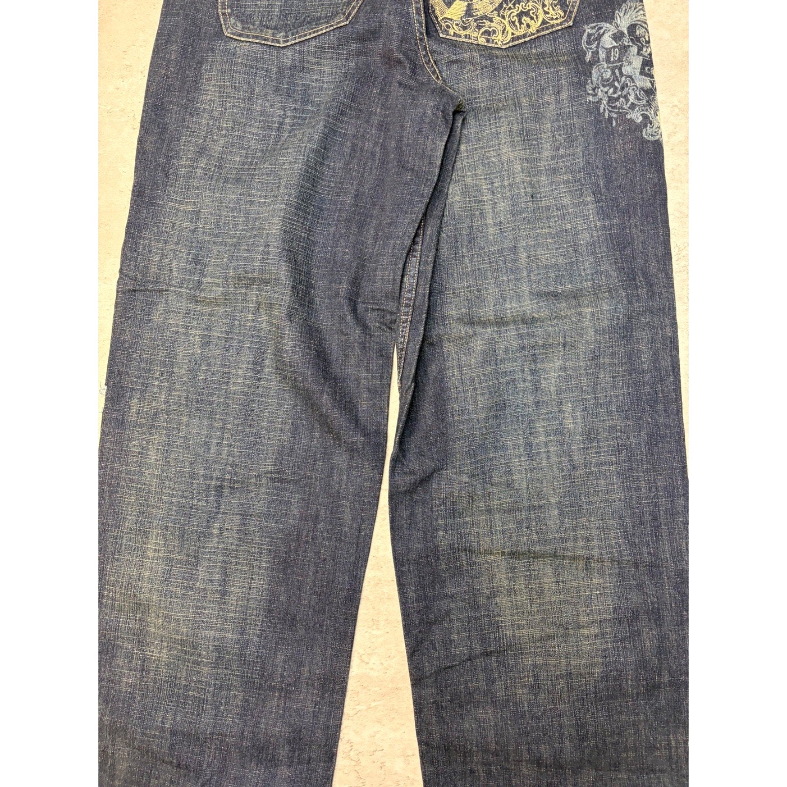 Vintage Y2K Womens Phat Farm Embroidered Spellout Dark Wash Denim Pants 29x31