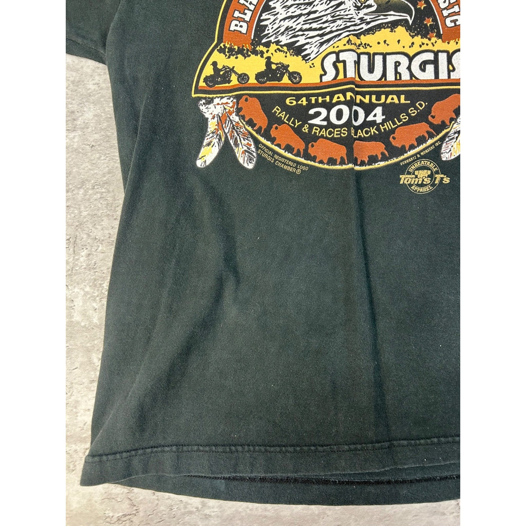 Vintage 2004 Sturgis Black Hills Rally Bike Week Eagle Graphic T-Shirt Sz Medium