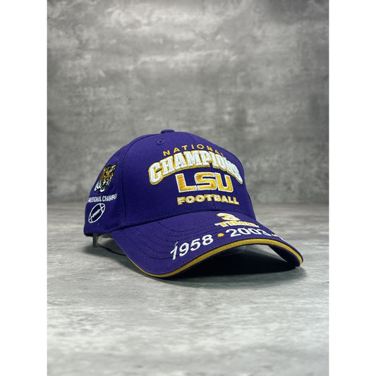 LSU Tigers NCAA National Champs Embroidered Football Strapback Hat OSFA Purple