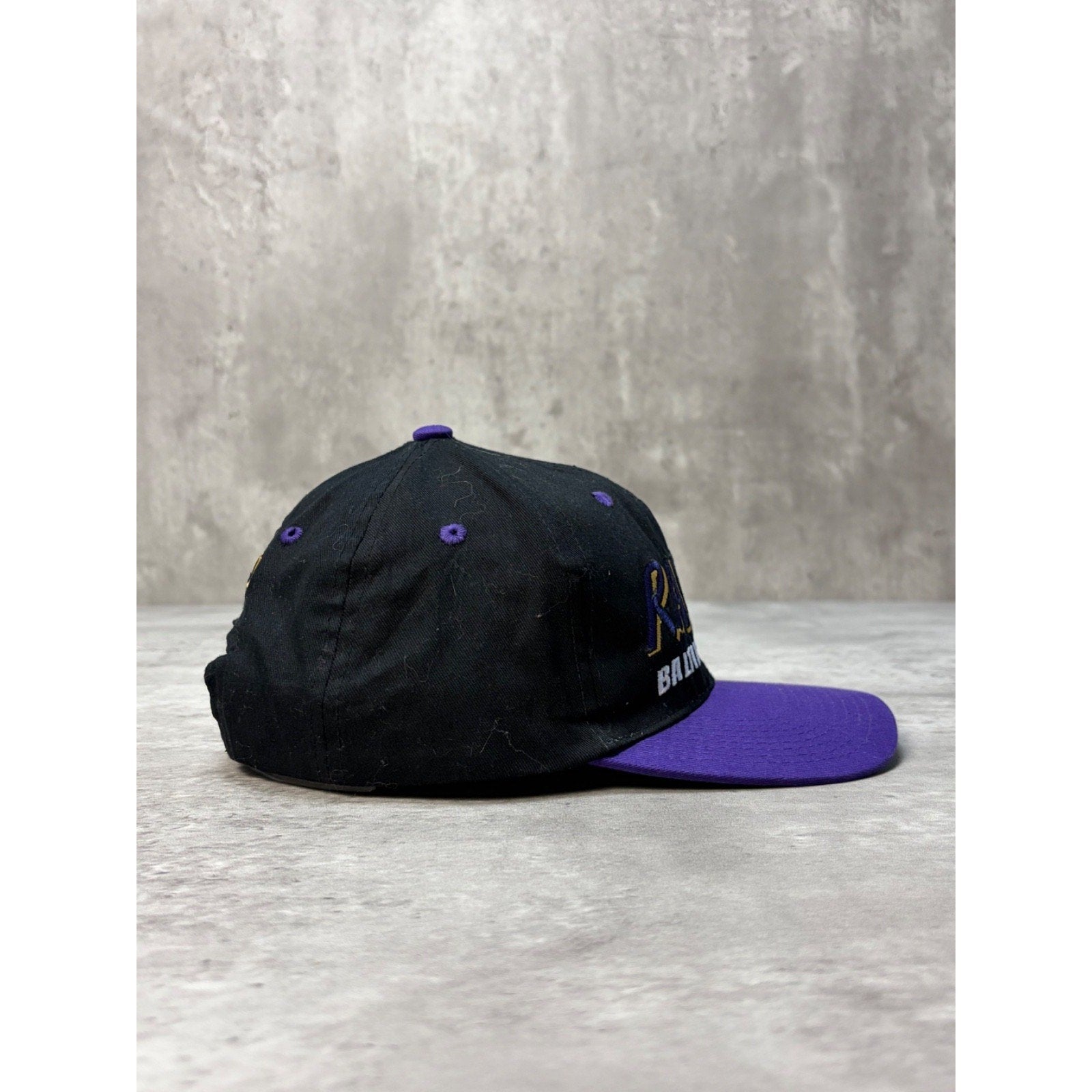 Vintage Baltimore Ravens NFL Embroidered Spellout Football Snapback Hat OSFA
