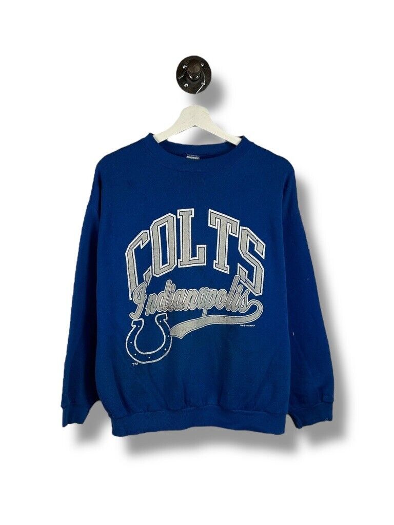 Vintage 1996 Indianapolis Colts NFL Script Spellout Sweatshirt Size Large Blue