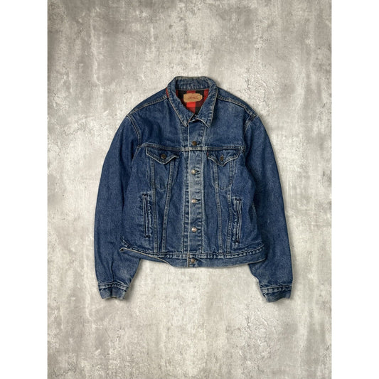 Vintage 90s Levis Dark Wash Denim Plaid Lined Type 3 Trucker Jacket Sz 46 Large