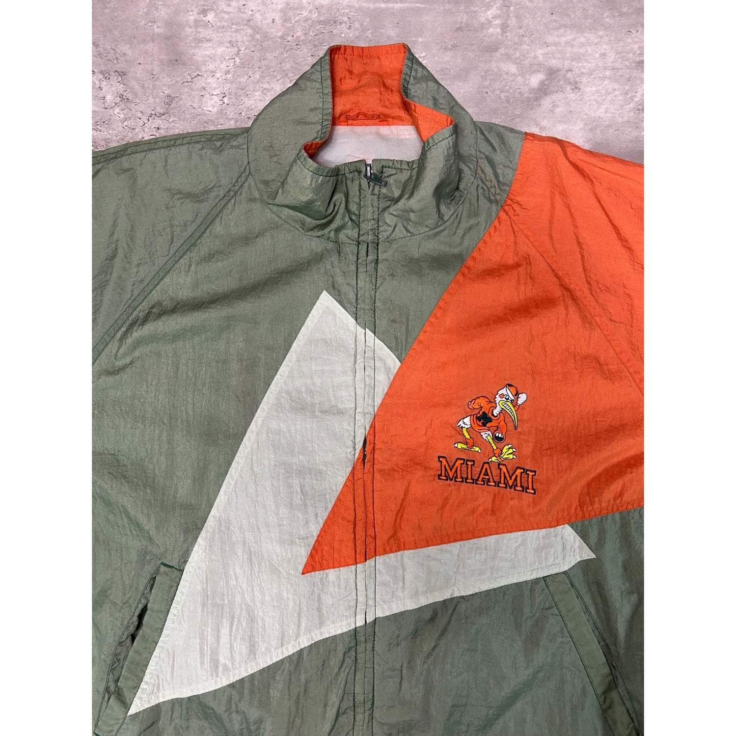 Vintage 90s Miami Hurricanes NCAA Embroidered Full Zip Windbreaker Jacket Large