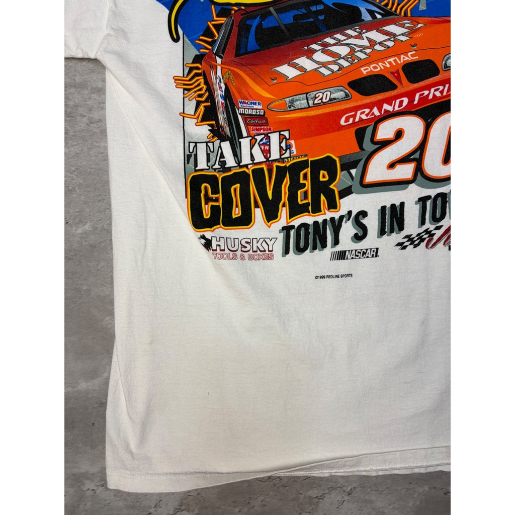 Vintage 1999 Tony Stewart #20 Nascar Hammer It Home Graphic T-Shirt Size Large