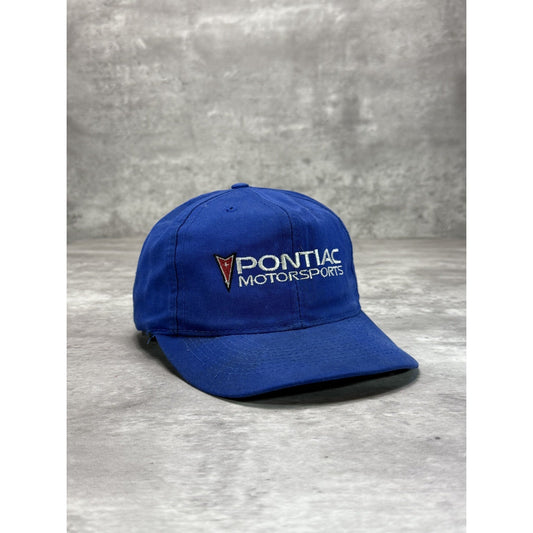 Vintage 90s Pontiac Motorsports Embroidered Spellout Snapback Hat OSFA Blue