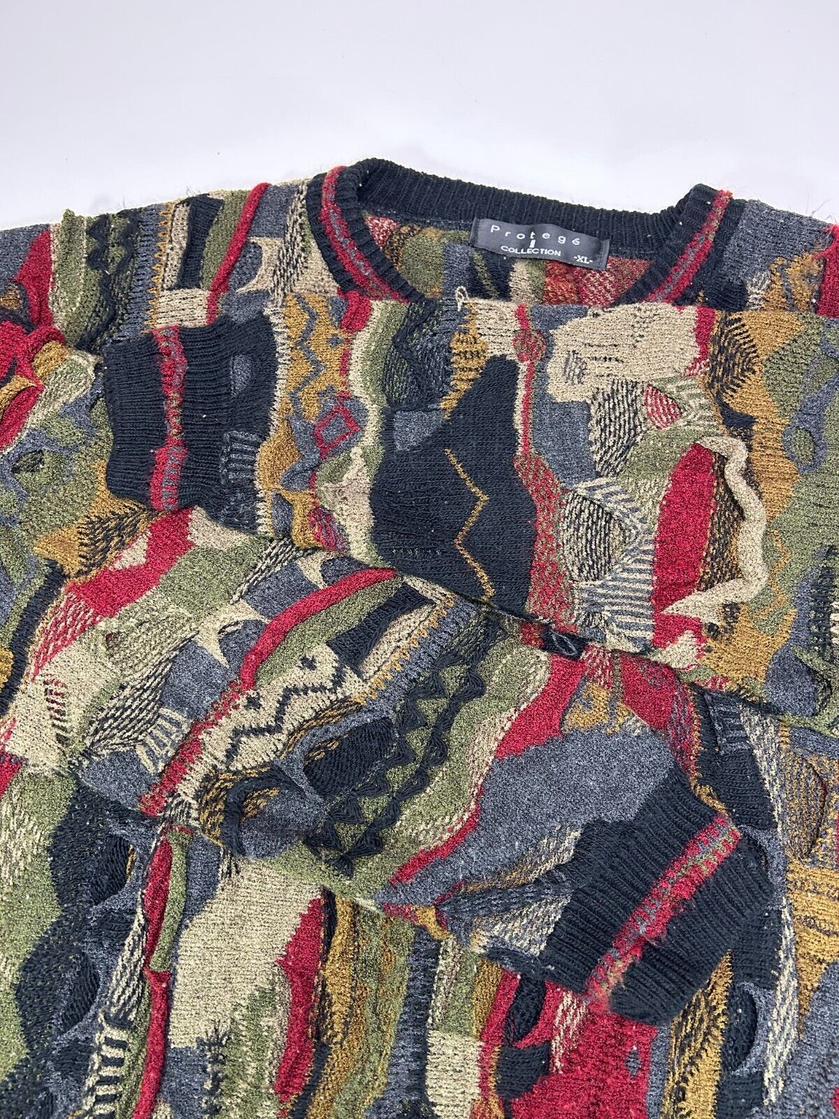 Vintage Protege COOGI Style 3D Knit Abstract Pattern Pullover Sweater Sz XL