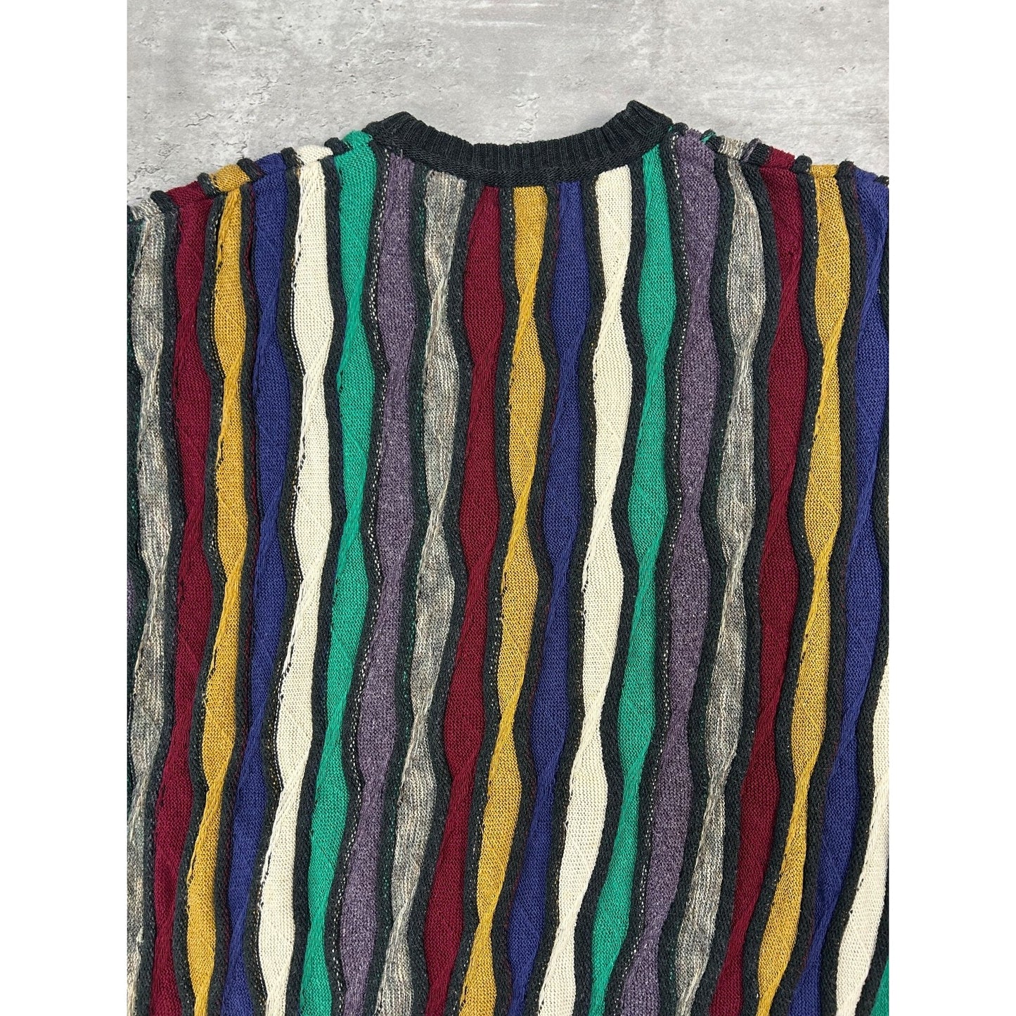 Vintage 90s Alfani 3D Striped Print Pullover Knit Sweater Size XL