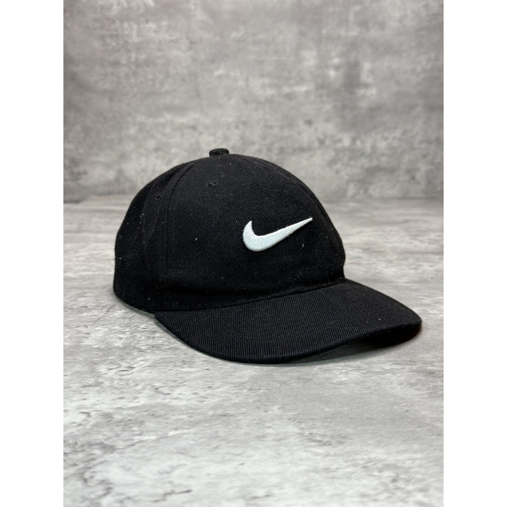 Vintage Nike Embroidered Swoosh Strapback Hat OSFA Black