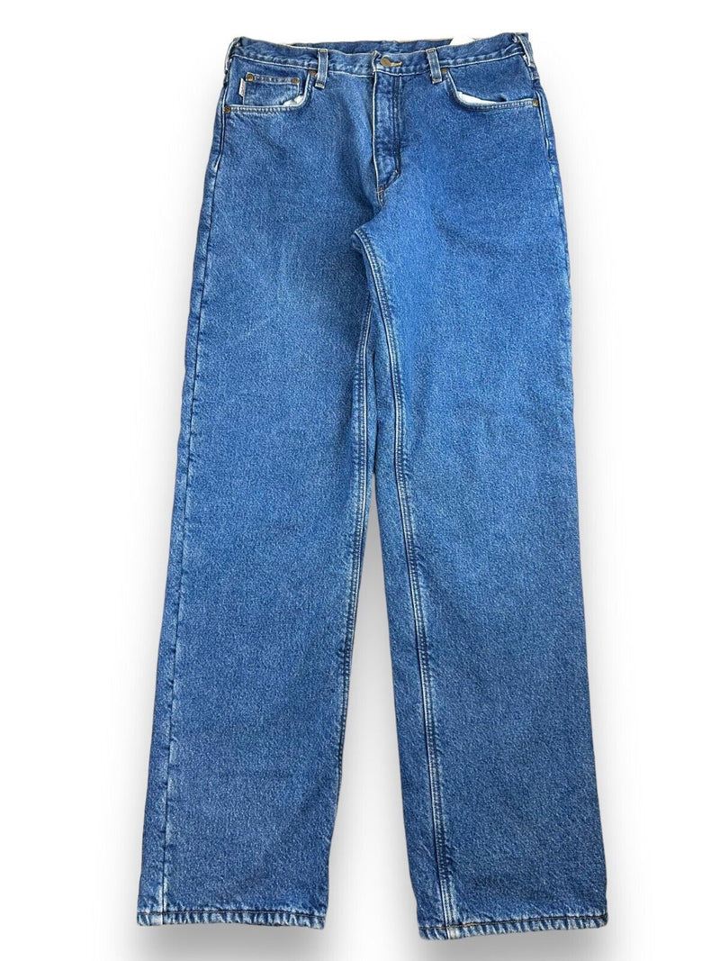 Vintage Carhartt Relaxed Fit Fleece Lined Dark Wash Denim Work Wear Pants Sz 35W
