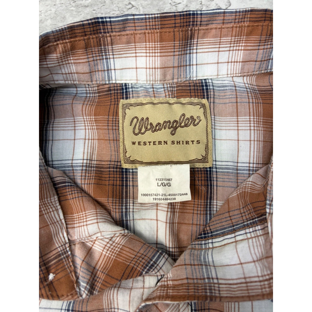 VTG 90s Wrangler Western Pearl Snap Reworked Cropped Button Up Shirt Sz Large