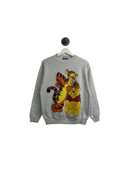 Vintage 90s Disney Winnie The Pooh and Tigger Graphic Sweatshirt Size Large Gray