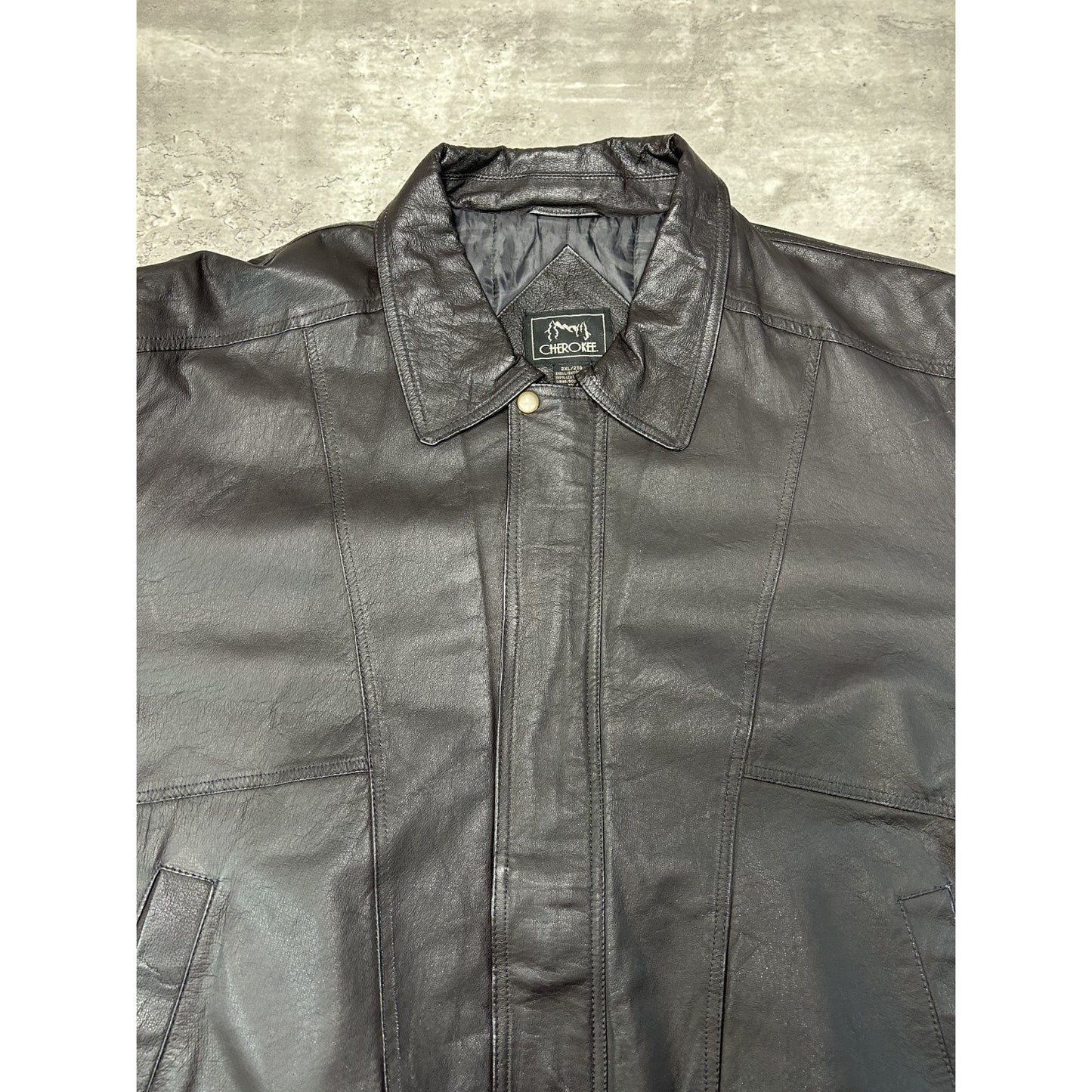 Vintage Cherokee Full Zip Leather Bomber Jacket Size 2XL Black