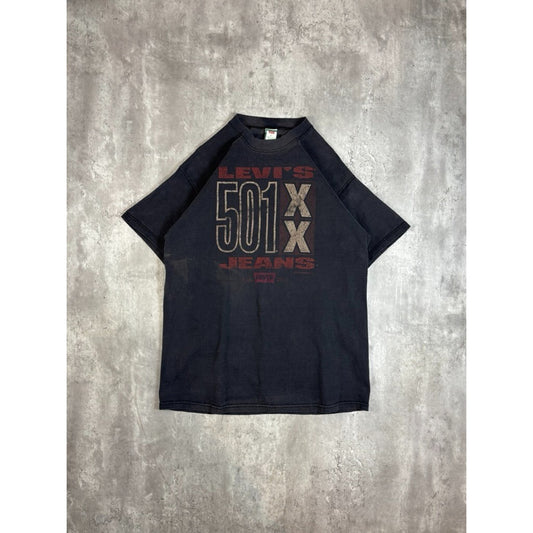 Vintage 1994 Levis Jeans 501 XX Graphic Spellout T-Shirt Size XL Black