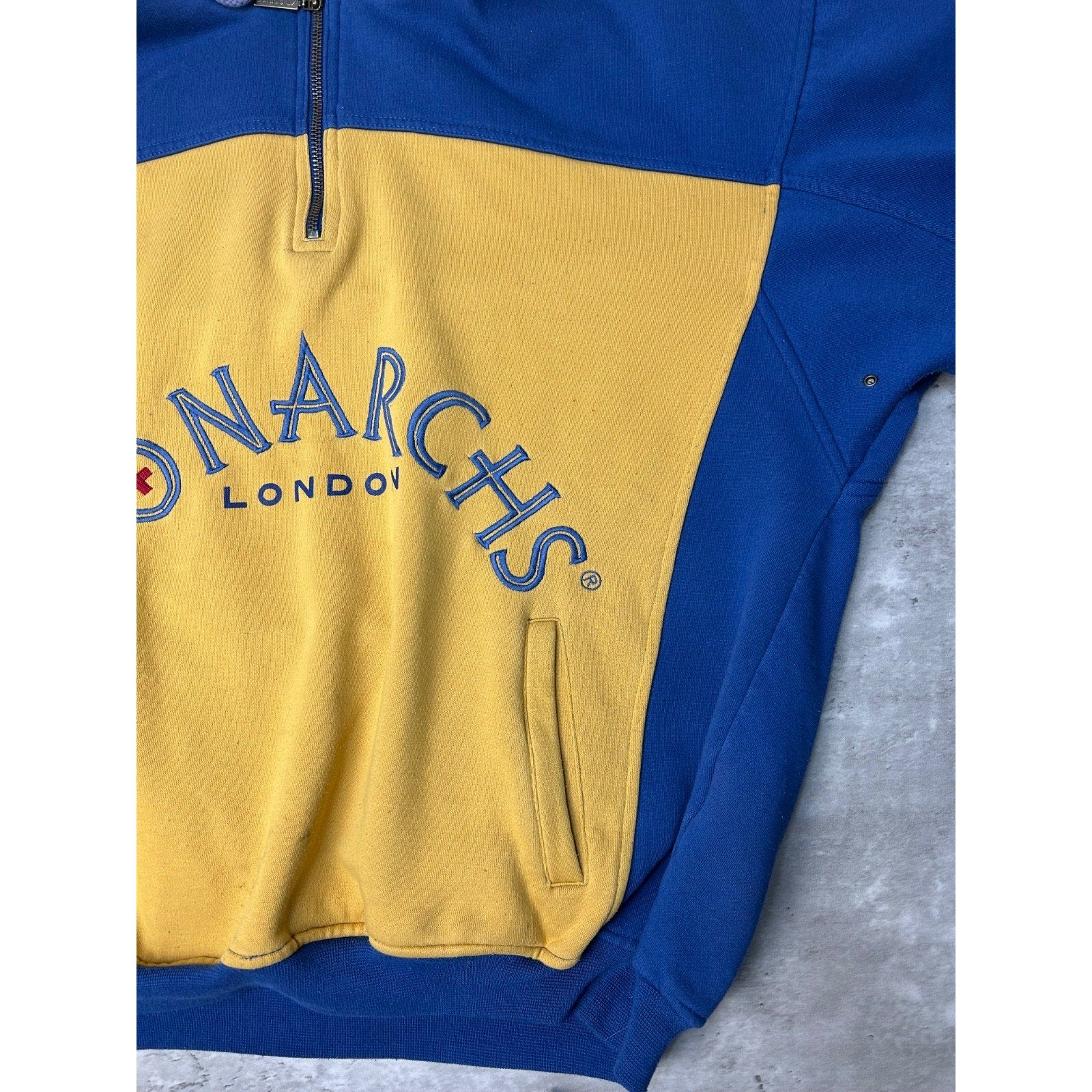 Vintage 80s/90s London Monarchs WFL Adidas 1/4 Zip Hooded Sweatshirt Size Medium