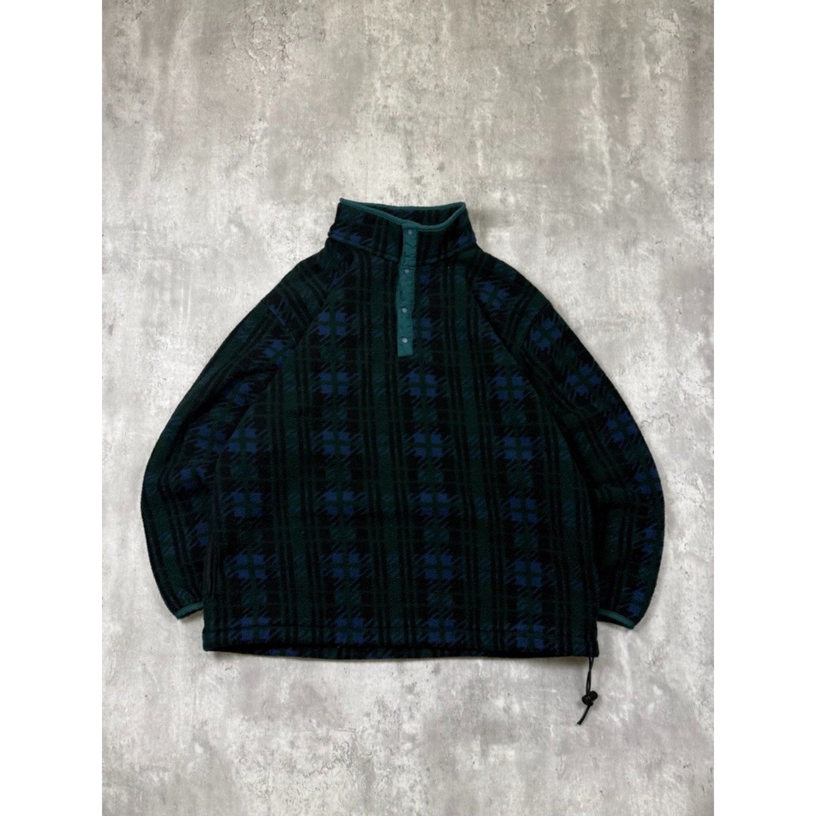 Vintage L.L. Bean Plaid 1/4 Button Fleece Pullover Sweatshirt Size Large